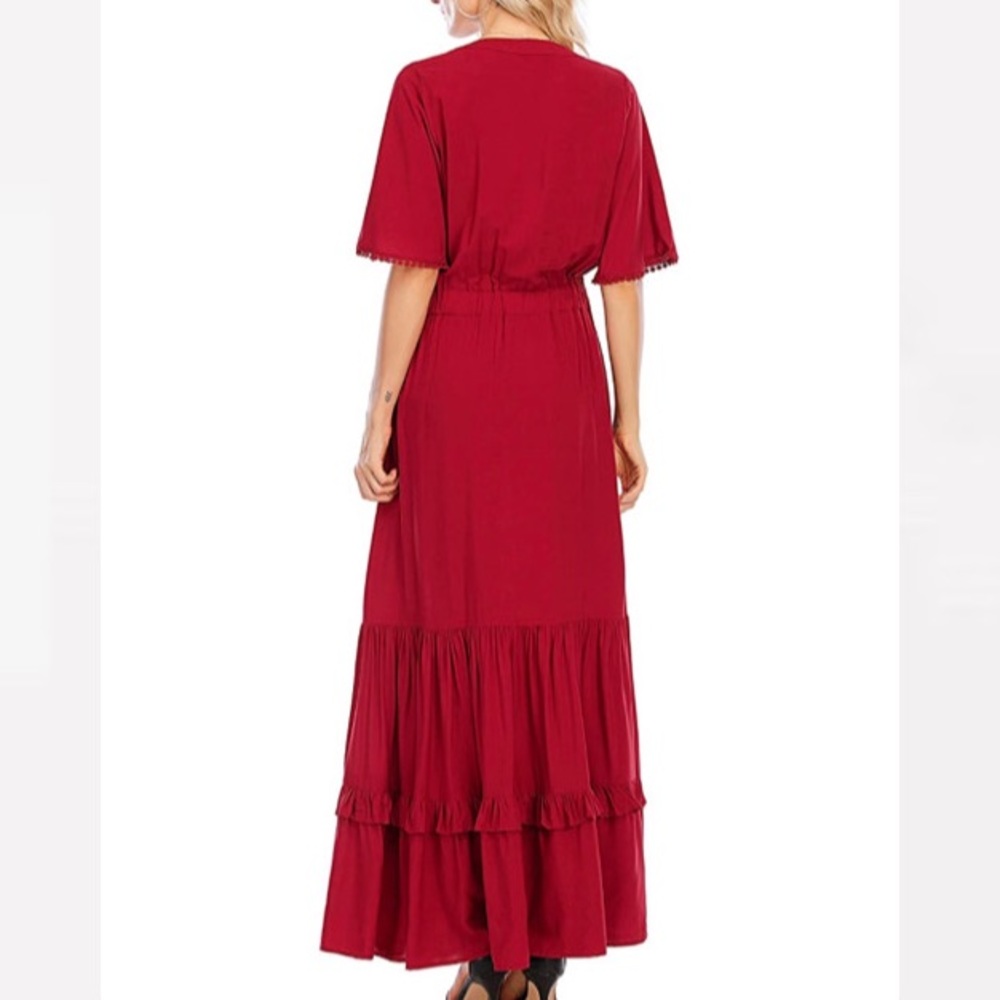 Short Sleeve V Neck Casual Bohemian Maxi Dress - Picture 6 of 8